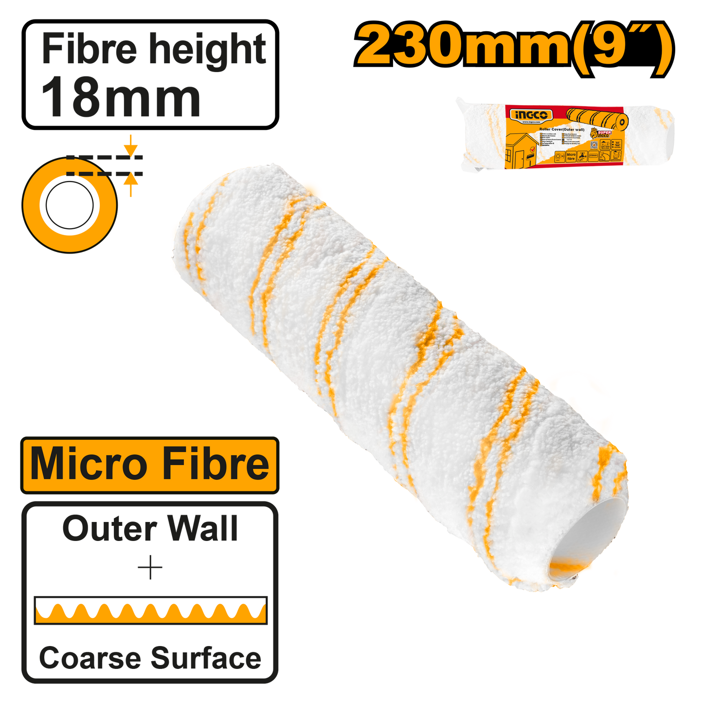 Rodillo Micro Fibra 9" Para Exteriores INGCO HRC3323018 - MARKEMSTORE