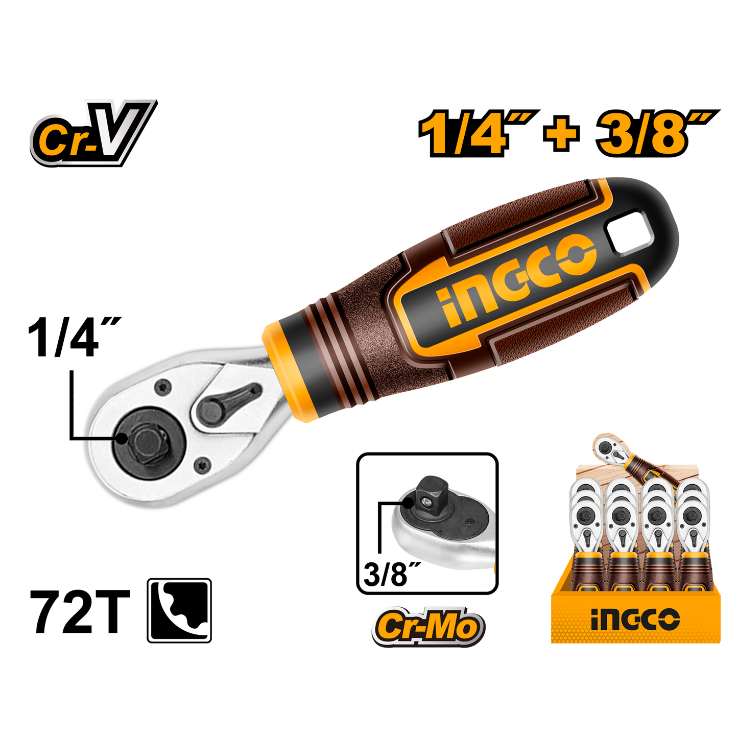 Ratchet 1/4 - 3/8 72T INGCO HRTH081438 - MARKEMSTORE