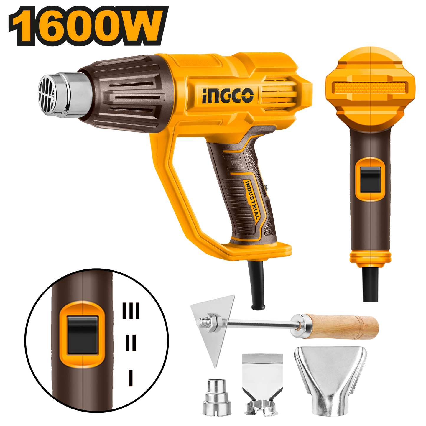 Pistola De Calor 600W 450/550°C INGCO UHG160078 - MARKEMSTORE