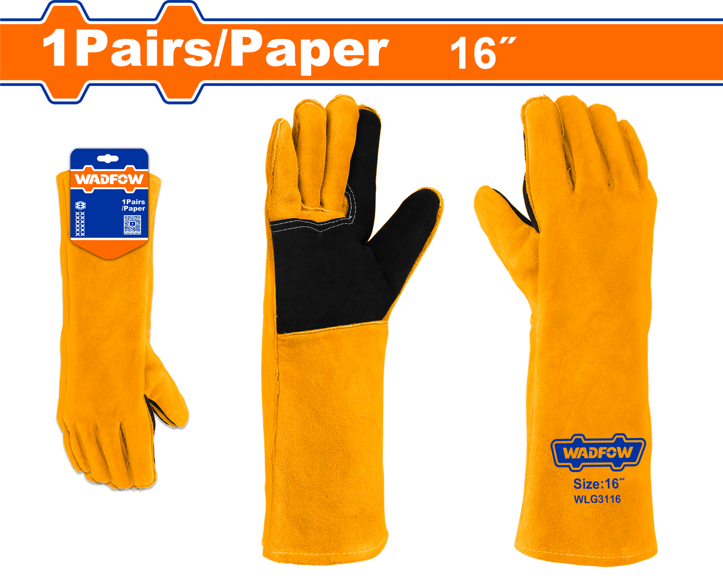 Guantes Cuero 16"" Para Trabajo Pesado/Soldadura/Jardineria WADFOW WLG3116 - MARKEMSTORE