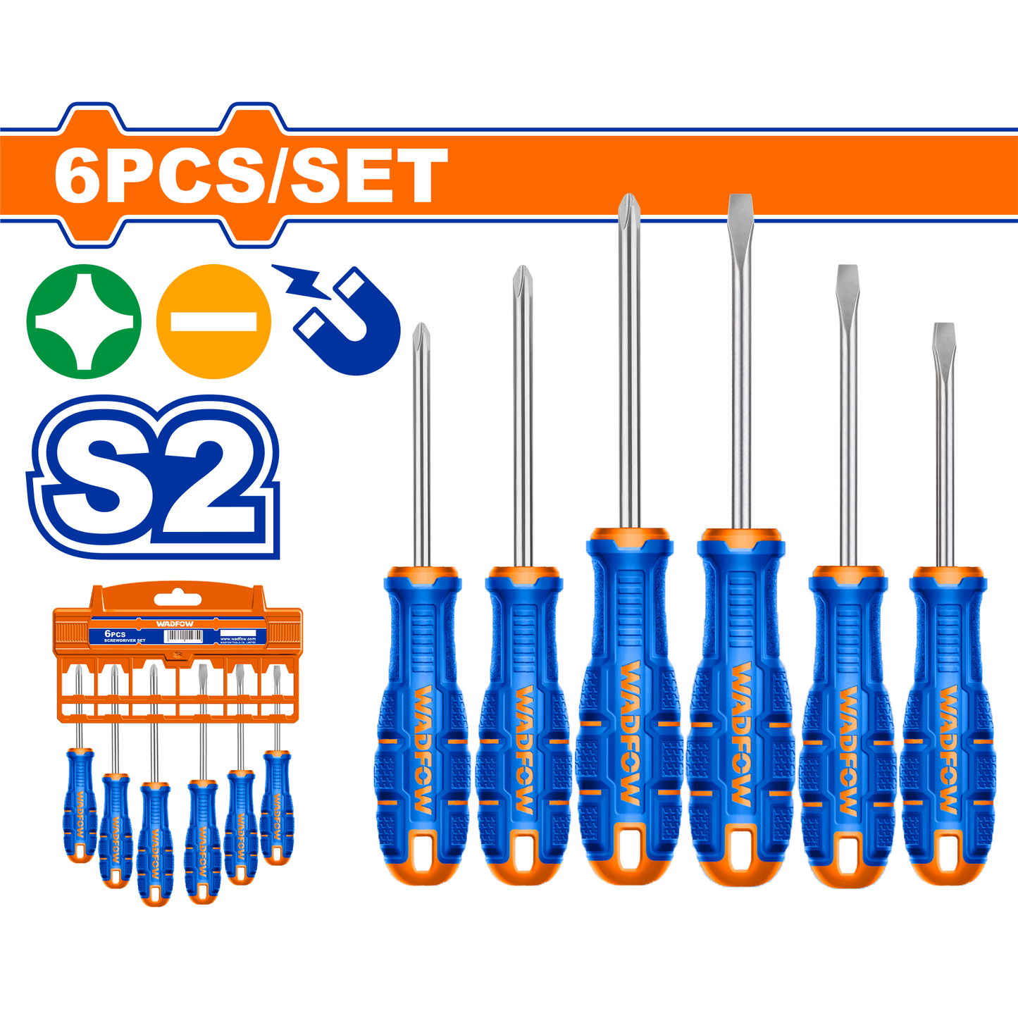 Juego 6 Destornilladores Pala y Phil Bicolor WADFOW WSSA406 - MARKEMSTORE