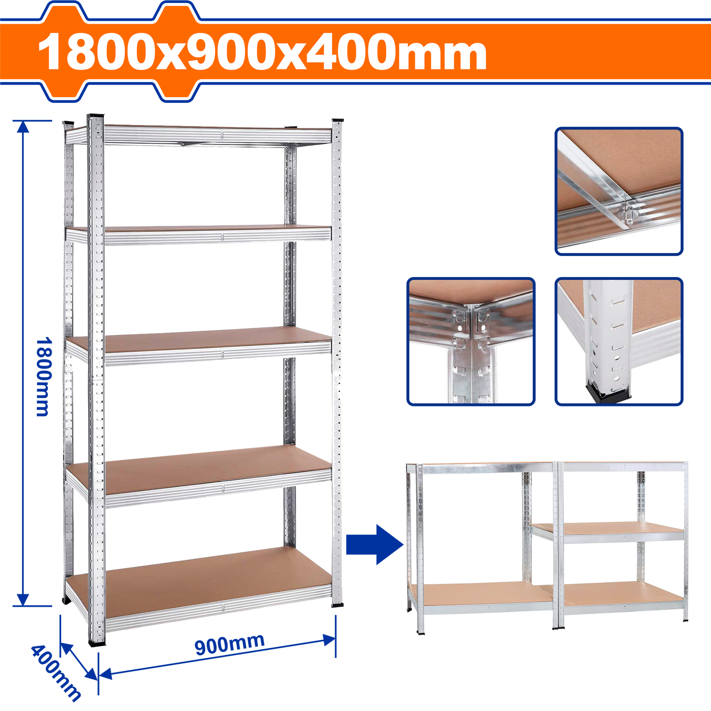 Estante 5 Niv. 900X400X1800Mm Ep Mdf 175K/Niv WADFOW REF. WTS1A94 - MARKEMSTORE