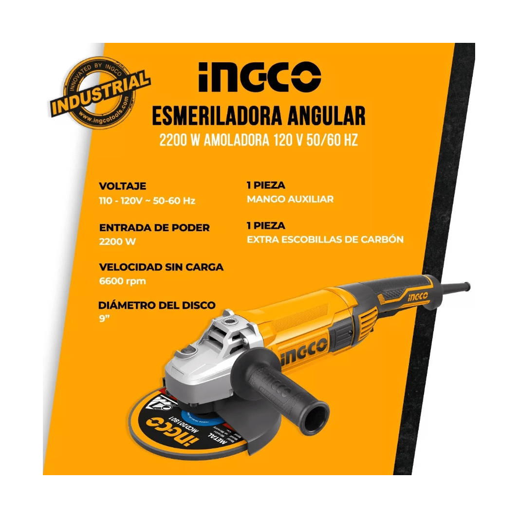 Pulidora Amoladora Angular 9" 2200w Ingco UAG220018 - MARKEMSTORE