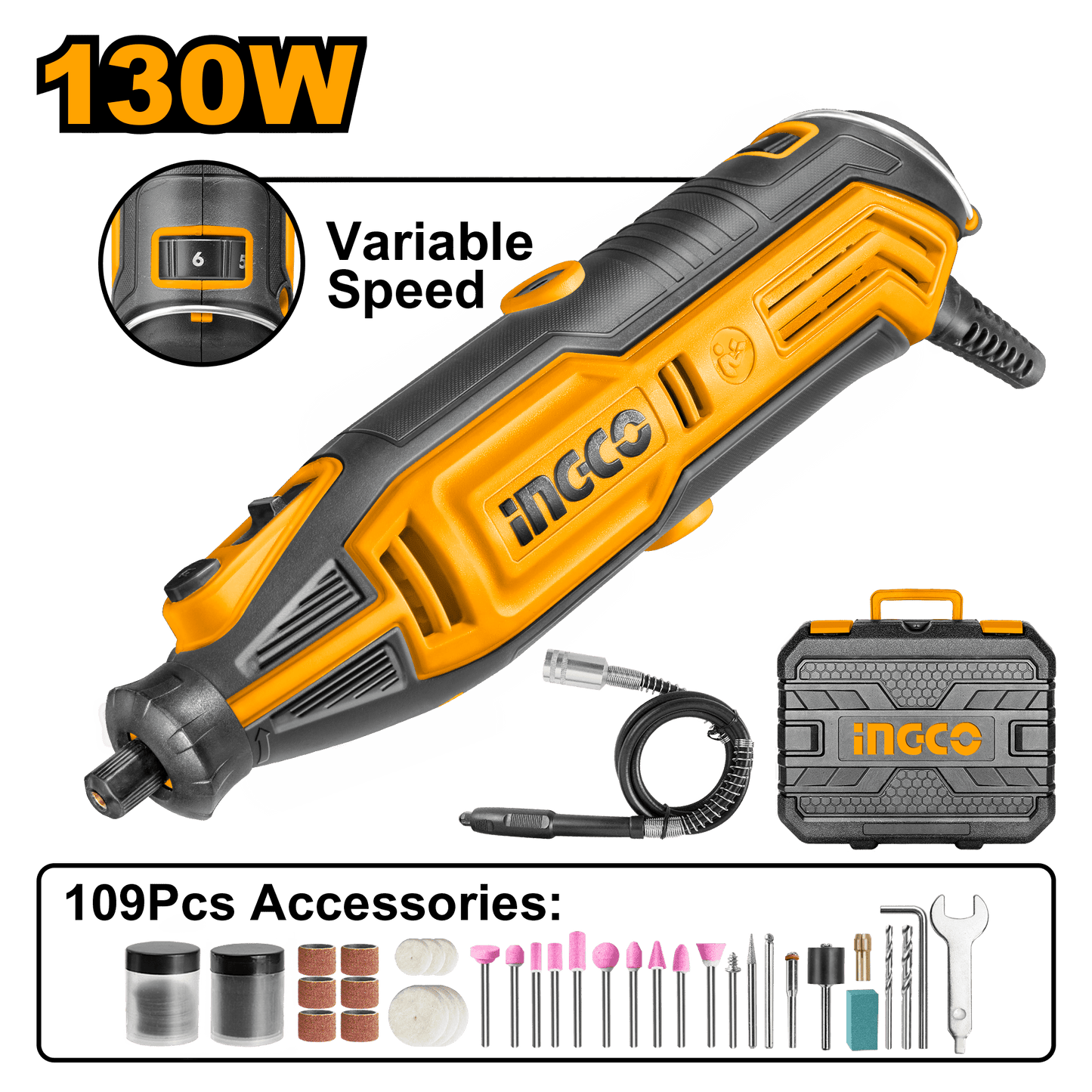 Mototool 130w Con 109 Accesorios mototool Ingco UMG13328 | MARKEMSTORE