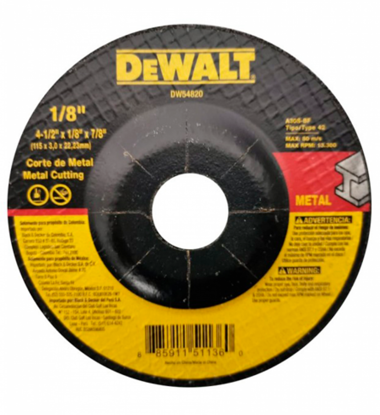 DISCO DE CORTE 4-1/2 X 1/8 DEWALT