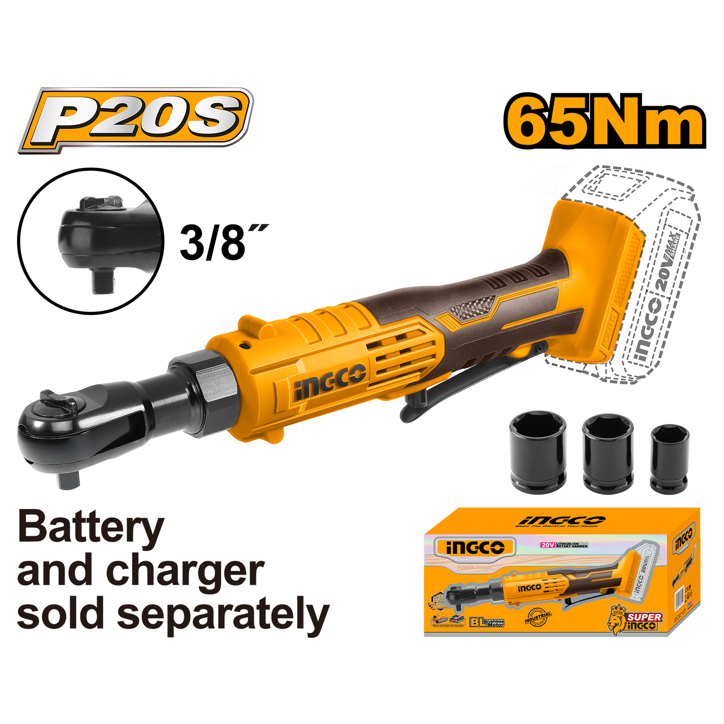 Ratchet 20V M3/8 65Nm INGCO CDRLI2060151 - MARKEMSTORE
