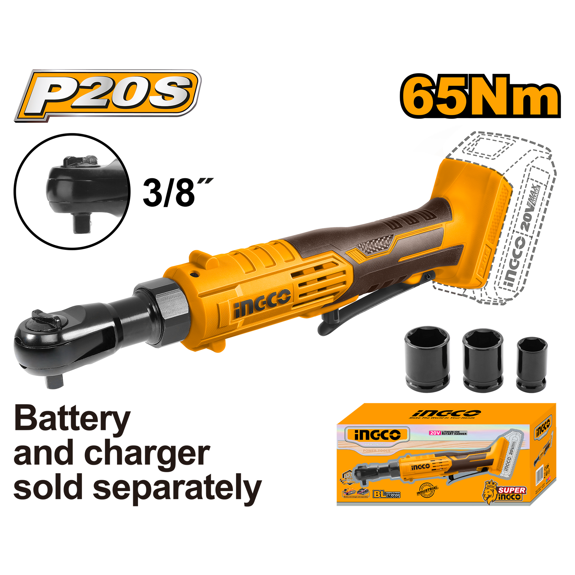 Ratchet 20V M3/8 65Nm INGCO CDRLI2060151 - MARKEMSTORE
