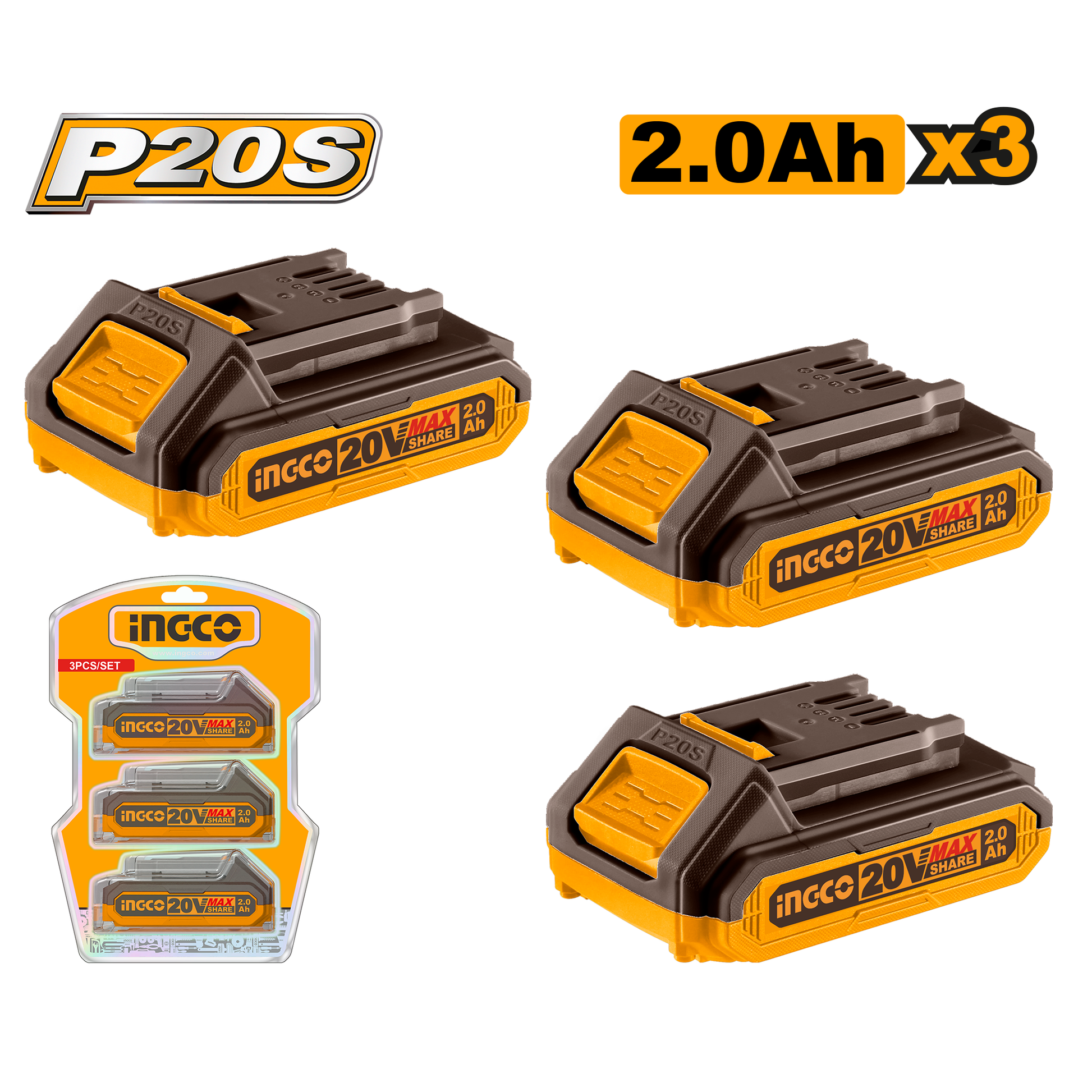 Set Bateria Ion Litio 20V 3Pcs Multiherramientas 2,0Ah NGCO COSLI240311 - MARKEMSTORE