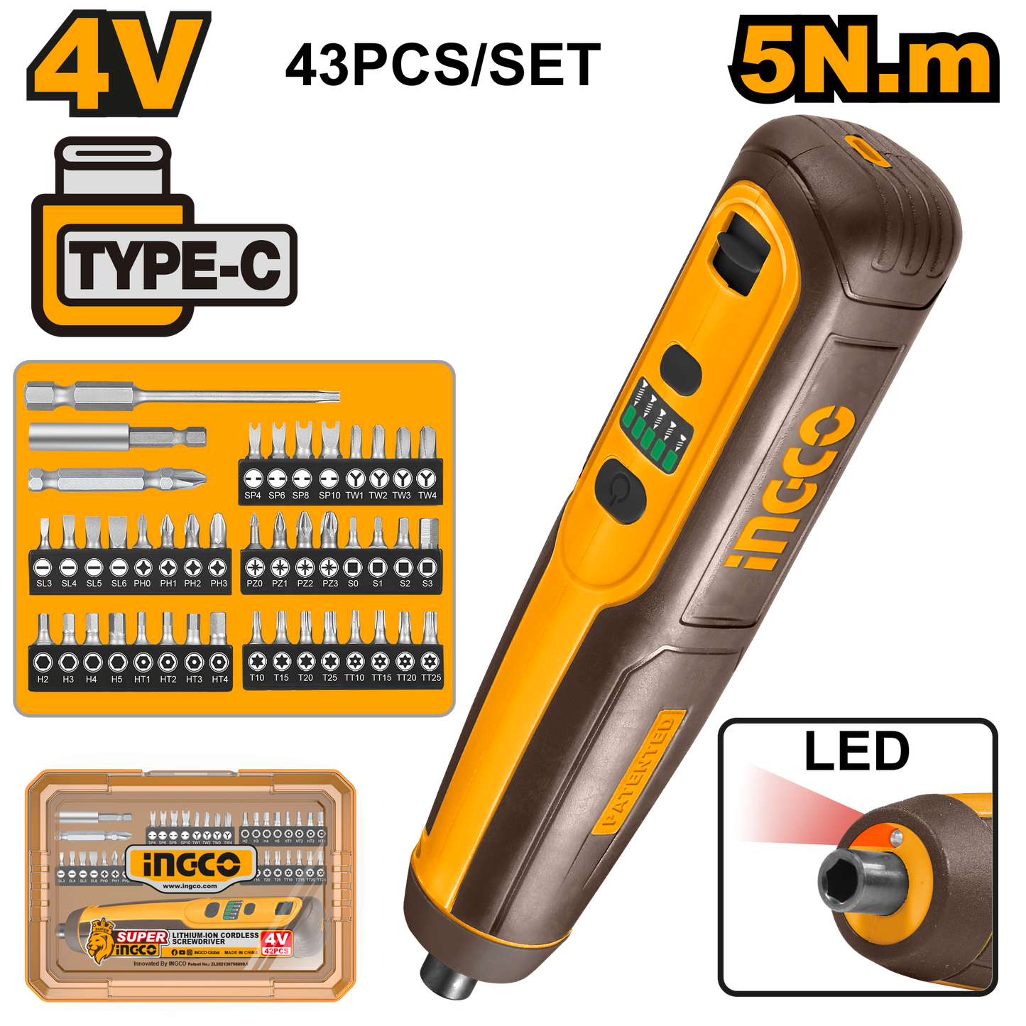 Atornillador Ion Lito 4V 40 Accesorios INGCO CSDLI04062 - MARKEMSTORE