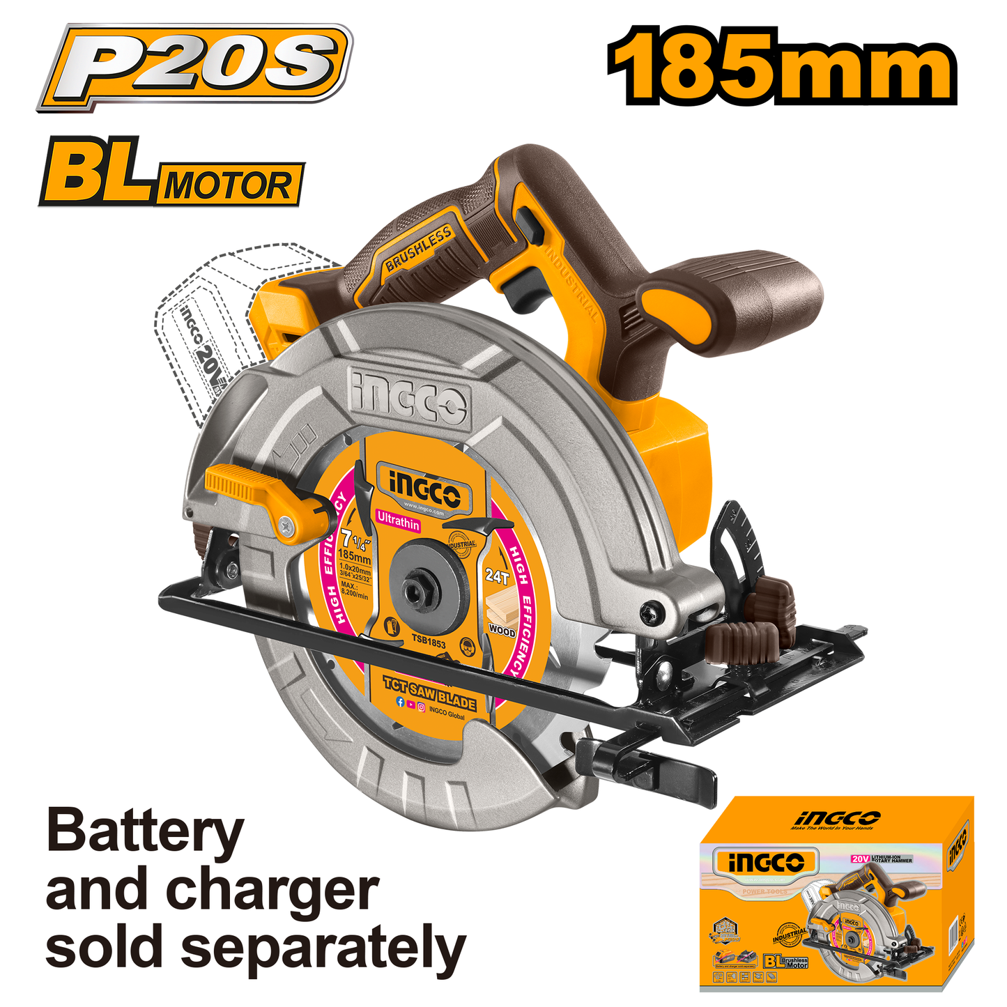 Sierra Circular 20V Brushless INGCO CSLI1851 - MARKEMSTORE