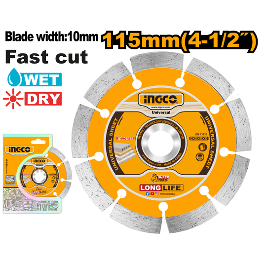 Disco Diamantado Segmentado 4-1/2X22,2Mm  INGCO DMD011152 - MARKEMSTORE