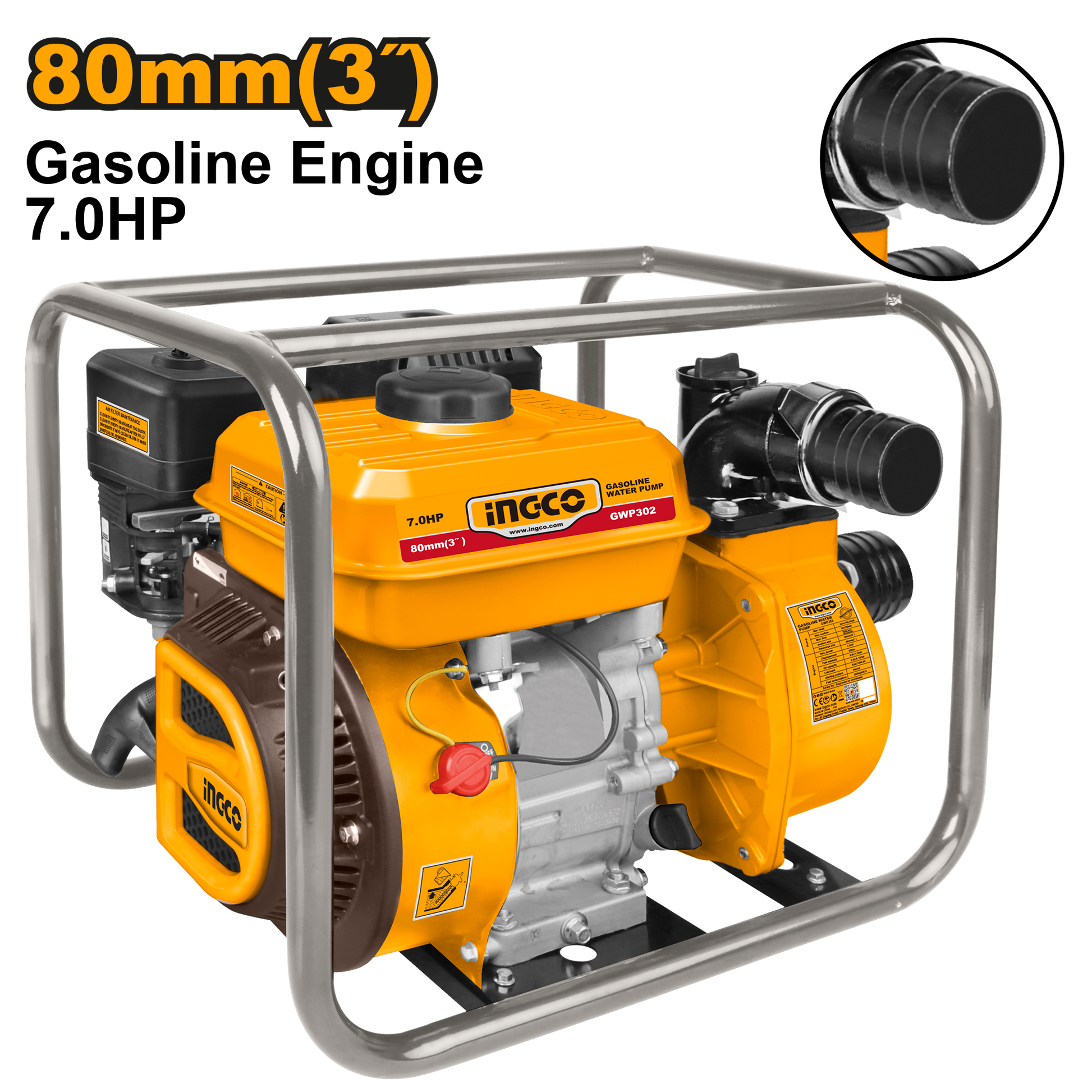 Motombomba A Gasolina Diam 3" 1000L/Min 32Mts Altura 8Mts Succion 7Hp 208Cc 3,6L Gwp302 - MARKEMSTORE
