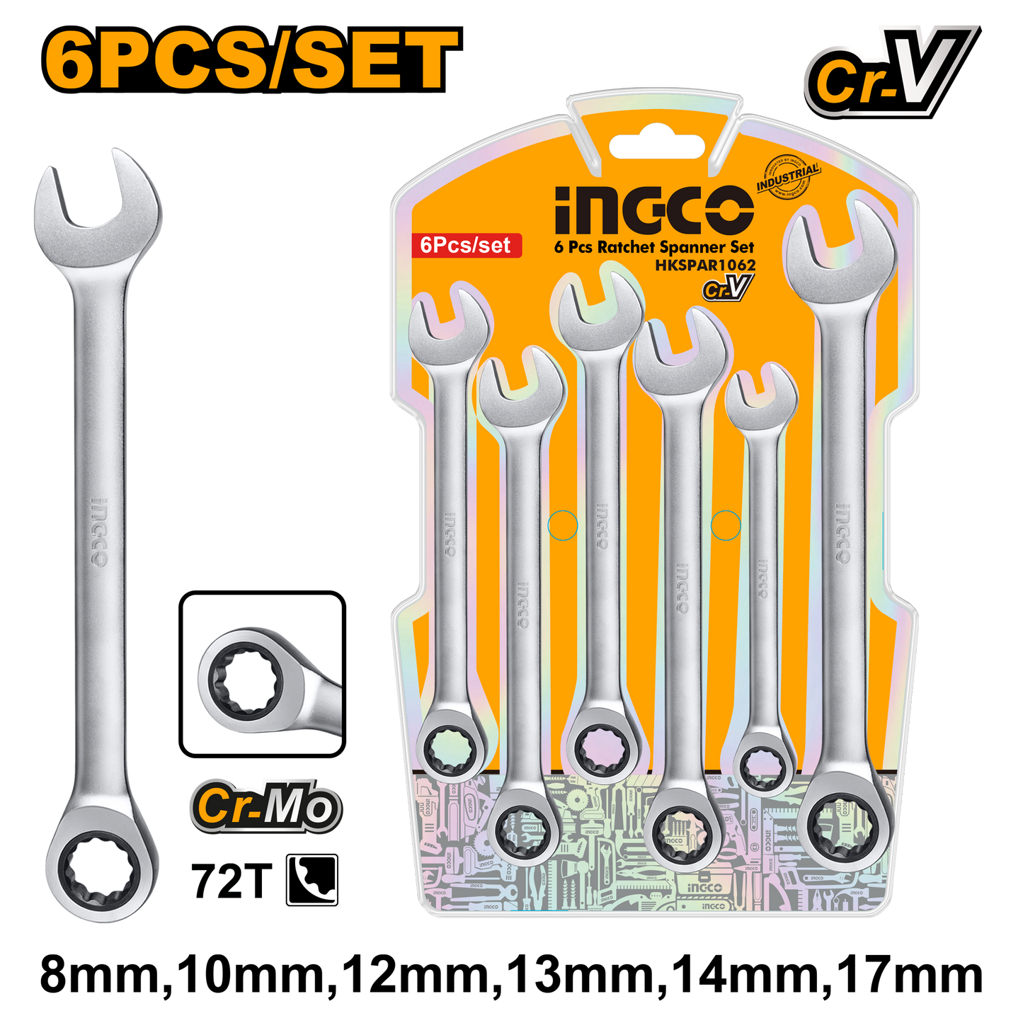 Set Llave Combinada Rachet 6Pcs INGCO HKSPAR1062 - MARKEMSTORE