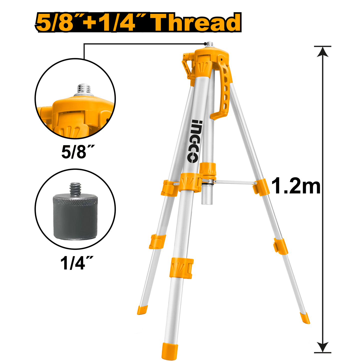 Tripode Para Nivel Laser 1,2Mts Rosca 5/8 Y 1/4 INGCO HLLT01152 - MARKEMSTORE
