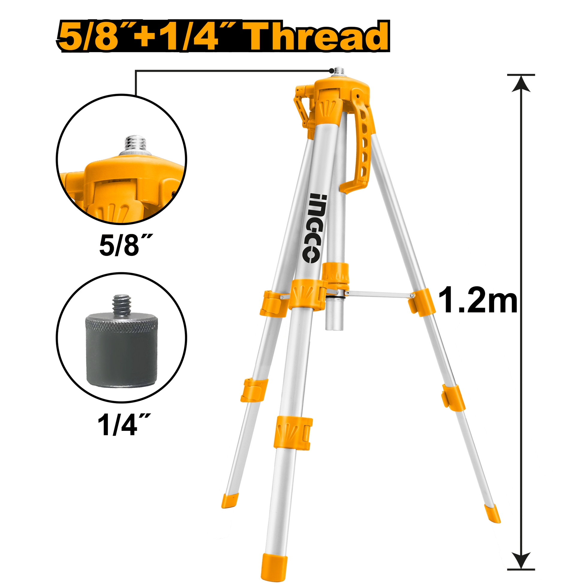 Tripode Para Nivel Laser 1,2Mts Rosca 5/8 Y 1/4 INGCO HLLT01152 - MARKEMSTORE