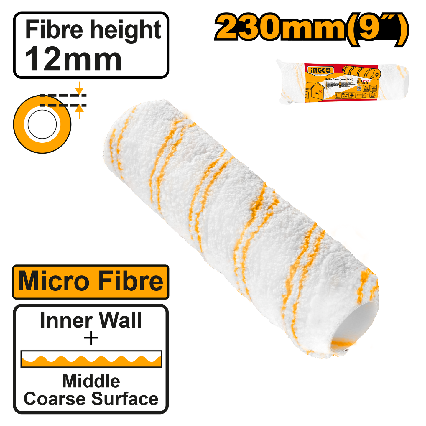 Repuesto Cubierta Rodillo Micro Fibra 9 Para Interiores INGCO HRC3323012 - MARKEMSTORE
