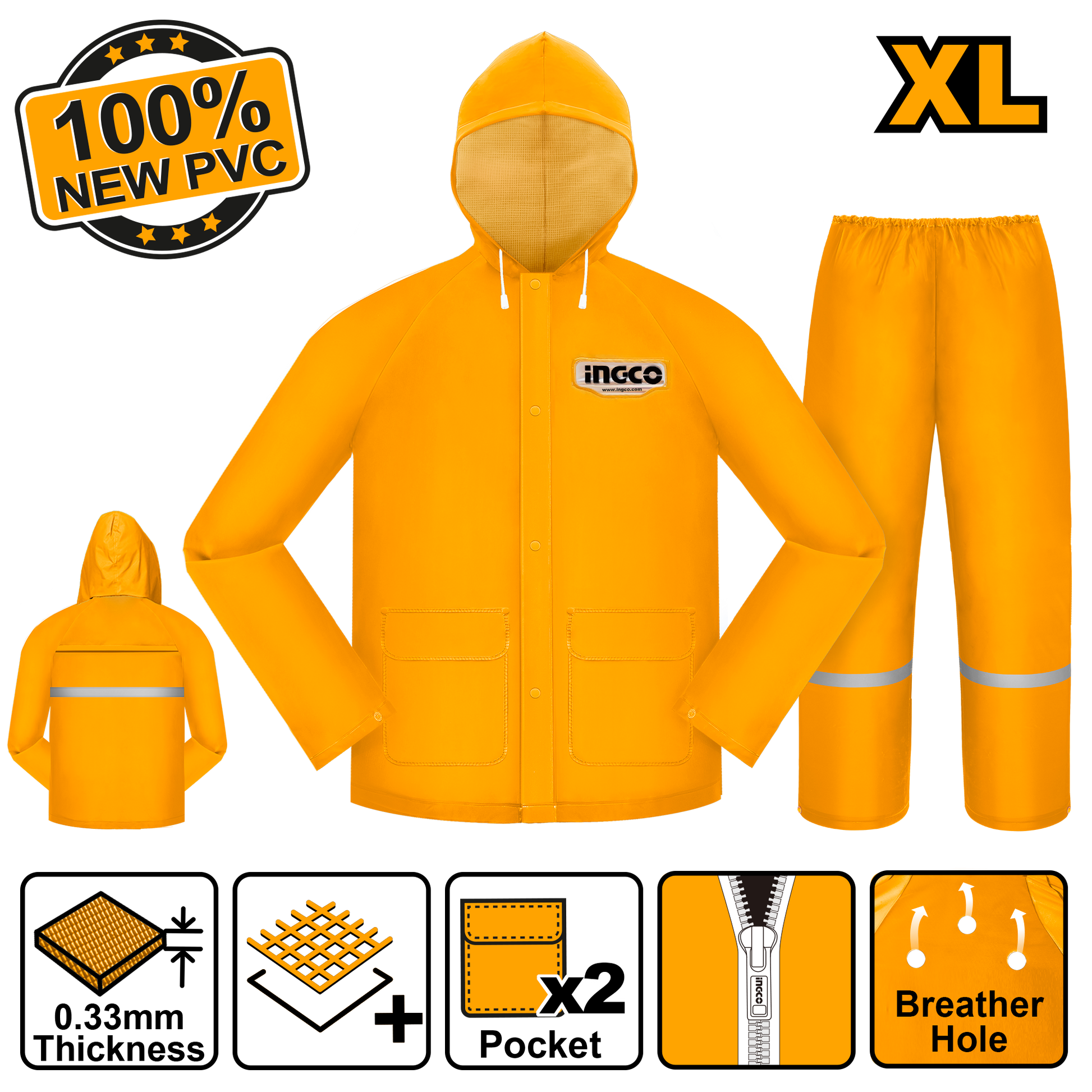 Impermeable Para Lluvia Amarillo Para Motorizado INGCO HRCTSKT031.XL - MARKEMSTORE