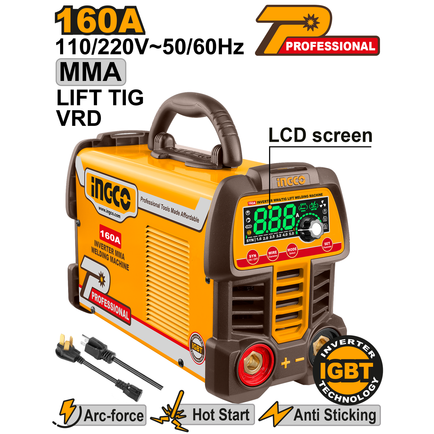 Soldador Inversor 110V/220V 160A INGCO ING-UMMA16069 - MARKEMSTORE