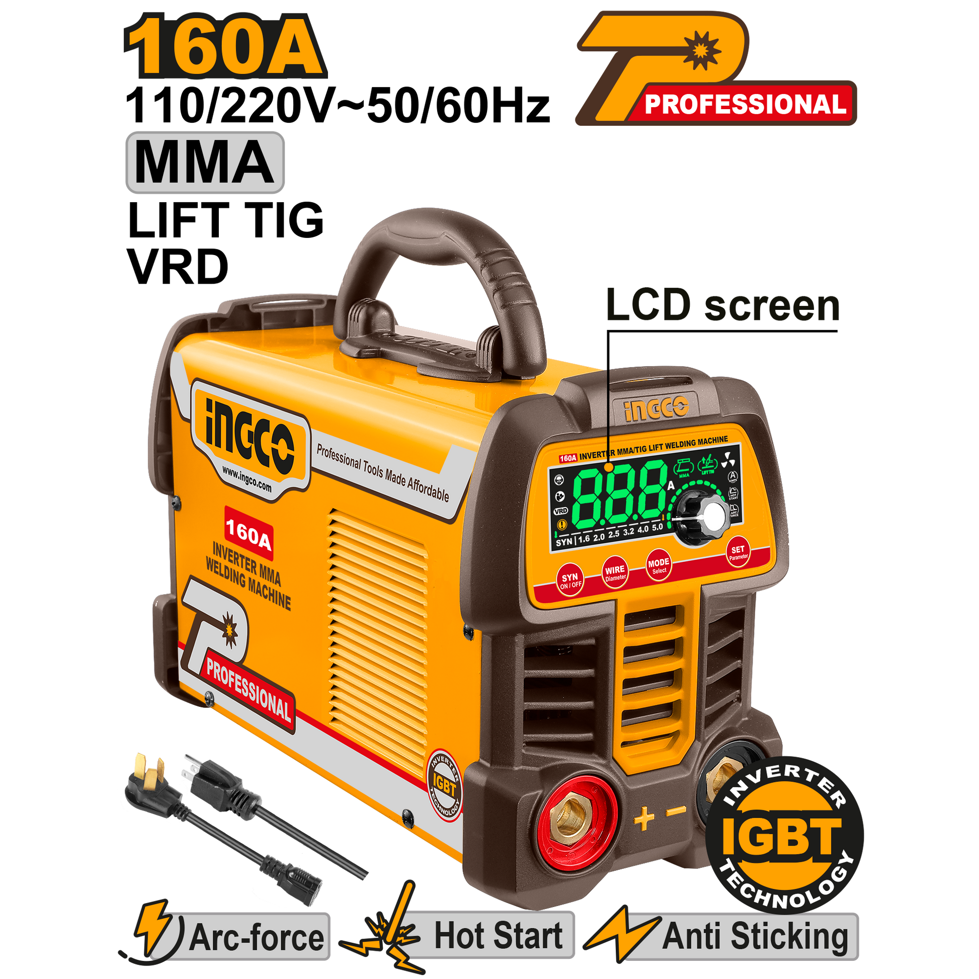 Soldador Inversor 110V/220V 160A INGCO ING-UMMA16069 - MARKEMSTORE