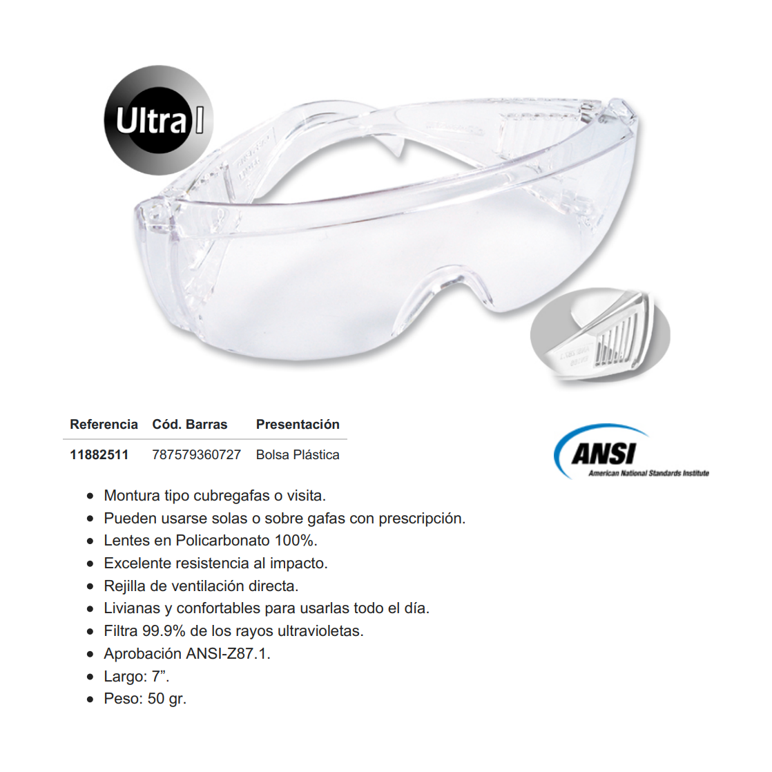 Gafas Industriales Unilente Claro Ultra 11882511 - MARKEMSTORE