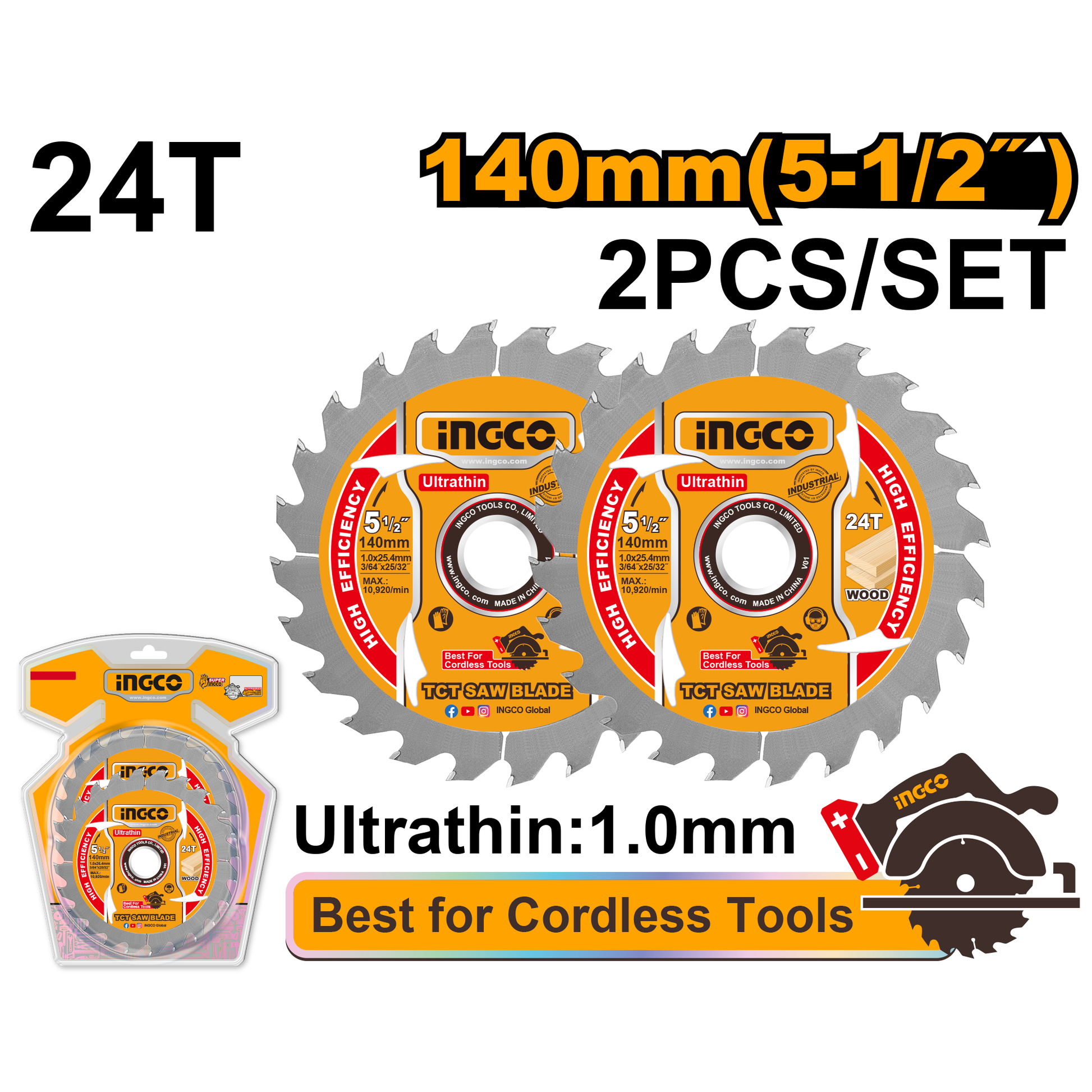 Set Disco Sierra Madera 5-1/2 24D 2 Pcs INGCO TSB1403 - MARKEMSTORE