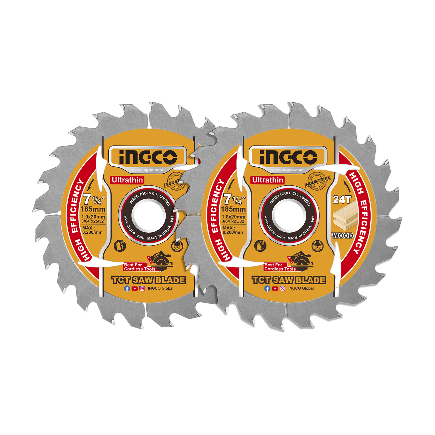 Set Disco Sierra Madera 7-1/4" 24D 2Pcs  INGCO TSB1853 - MARKEMSTORE
