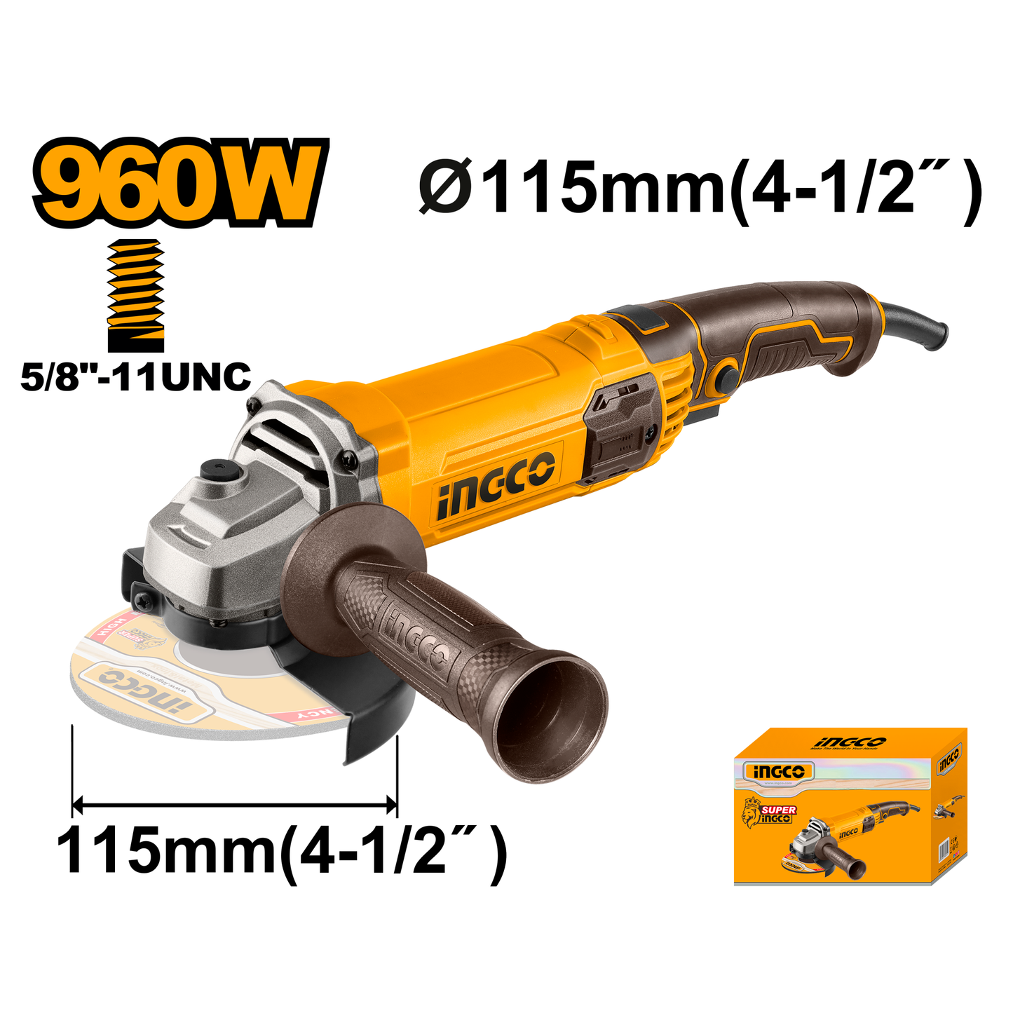 Pulidora Angular 4-1/2  60Hz 960W 12000Rpm INGCO UAG9608 - MARKEMSTORE