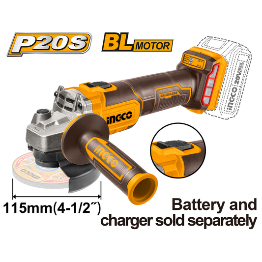 Pulidora Inalambrica Ionlitio 20V 4-1/2"Sin Escobillas INGCO UCAGLI201158 - MARKEMSTORE