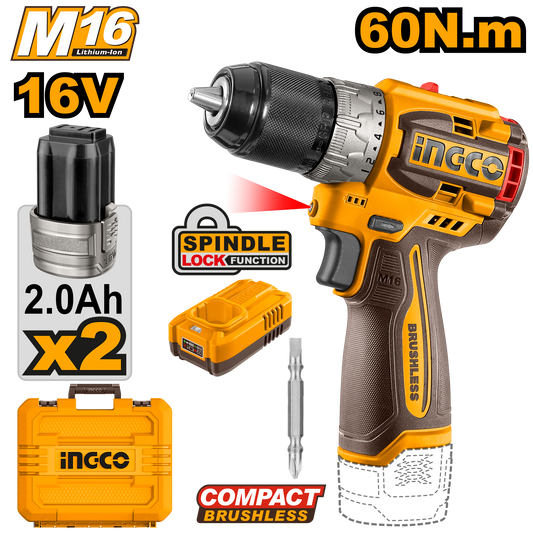 Taladro M1/2 16V 60Nm Rotacion 2 Baterias Y Cargador INGCO UCDLI16682 - MARKEMSTORE