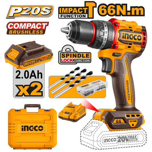 Taladro M1/2 20V 66Nm Impacto INGCO UCIDLI20668 - MARKEMSTORE