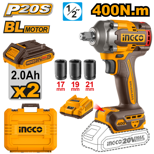 Llave De Impacto 20V M1/2 400Nm Brushless INGCO UCIWLI2040 - MARKEMSTORE