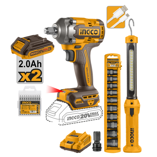 Combo 1 Llave De Impacto 1 Lampara 20V y accesorios Ucosli23048 - MARKEMSTORE