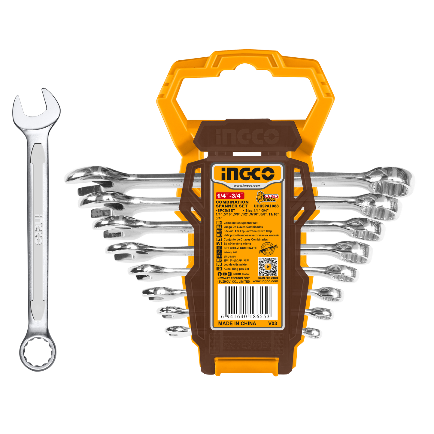 Set Llave Combinada Ind 8Pcs 1/4-3/4Pulg INGCO UHKSPA1088 - MARKEMSTORE