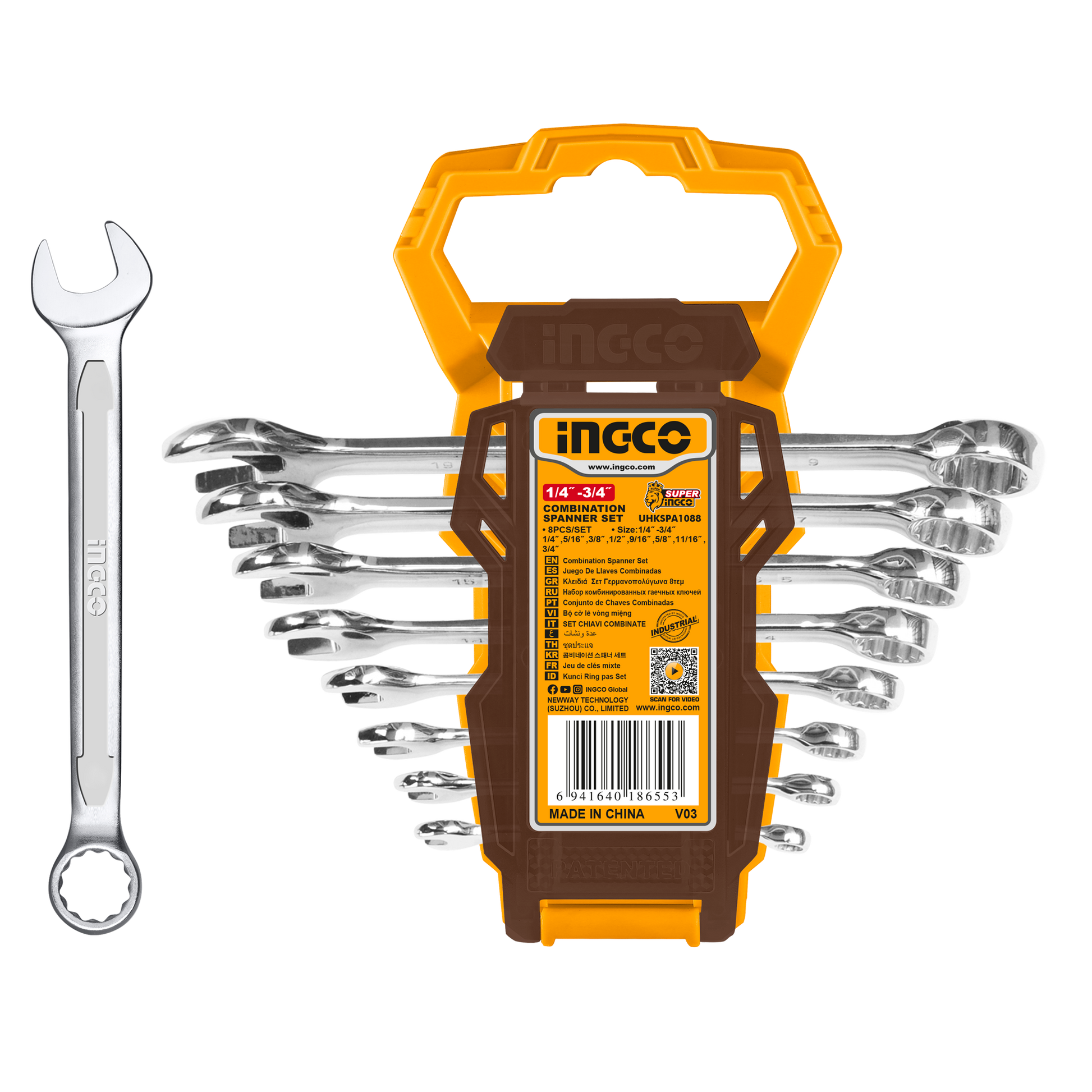 Set Llave Combinada Ind 8Pcs 1/4-3/4Pulg INGCO UHKSPA1088 - MARKEMSTORE