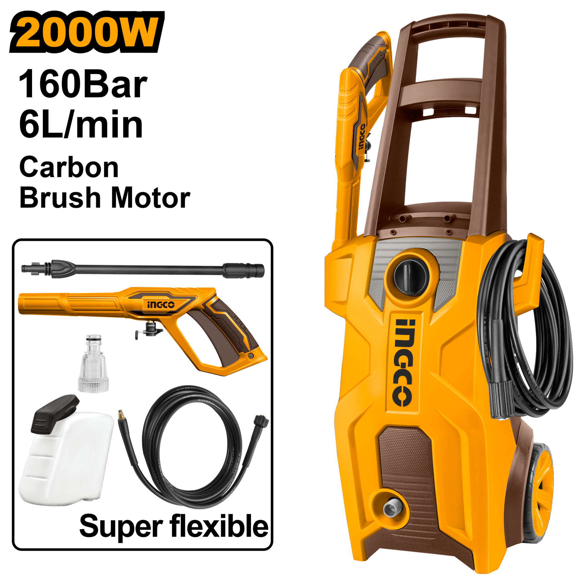 Hidrolavadora 110/120V 2000W 2320 Psi 6,0L/Min INGCO UHPWR20018 - MARKEMSTORE