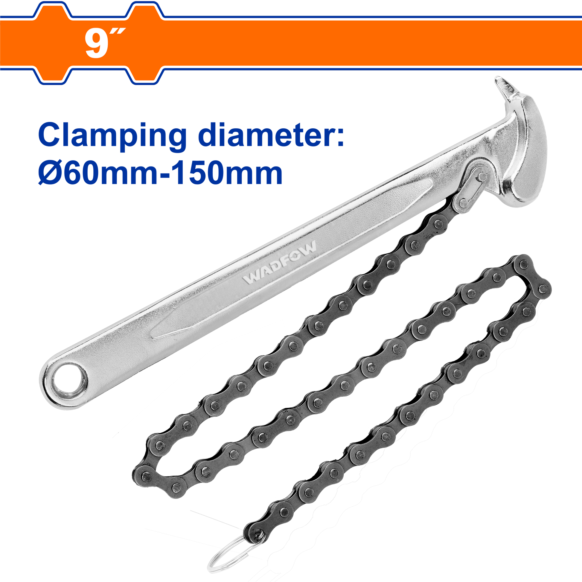 Llave Cadena 9" Prensado 60-150mm Long 520mm  WADFOW REF. WAW1309 - MARKEMSTORE