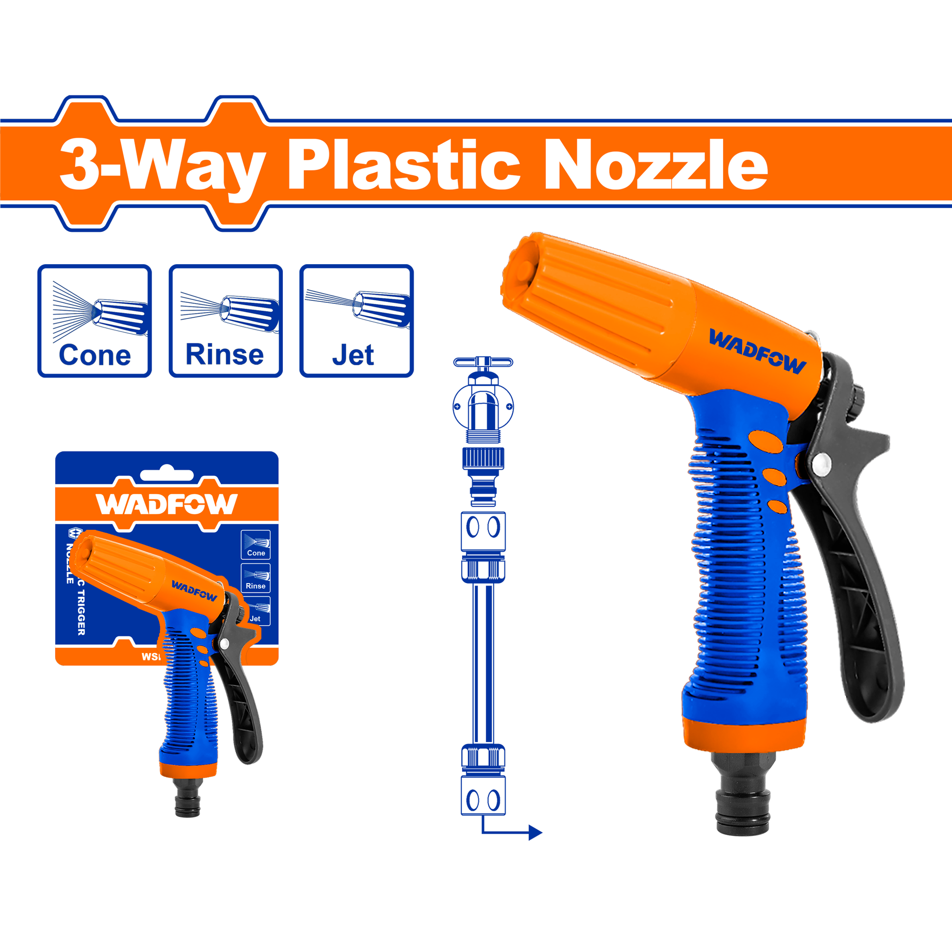 Pistola Agua Boquilla Plástica 3Salidas Ajust WADFOW WNE8E34 - MARKEMSTORE