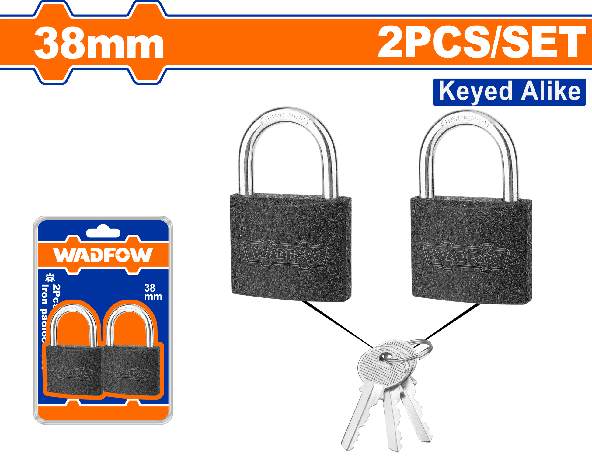 Set X 2 Candados Hierro 38Mm Misma Llave Wpd5442 - MARKEMSTORE