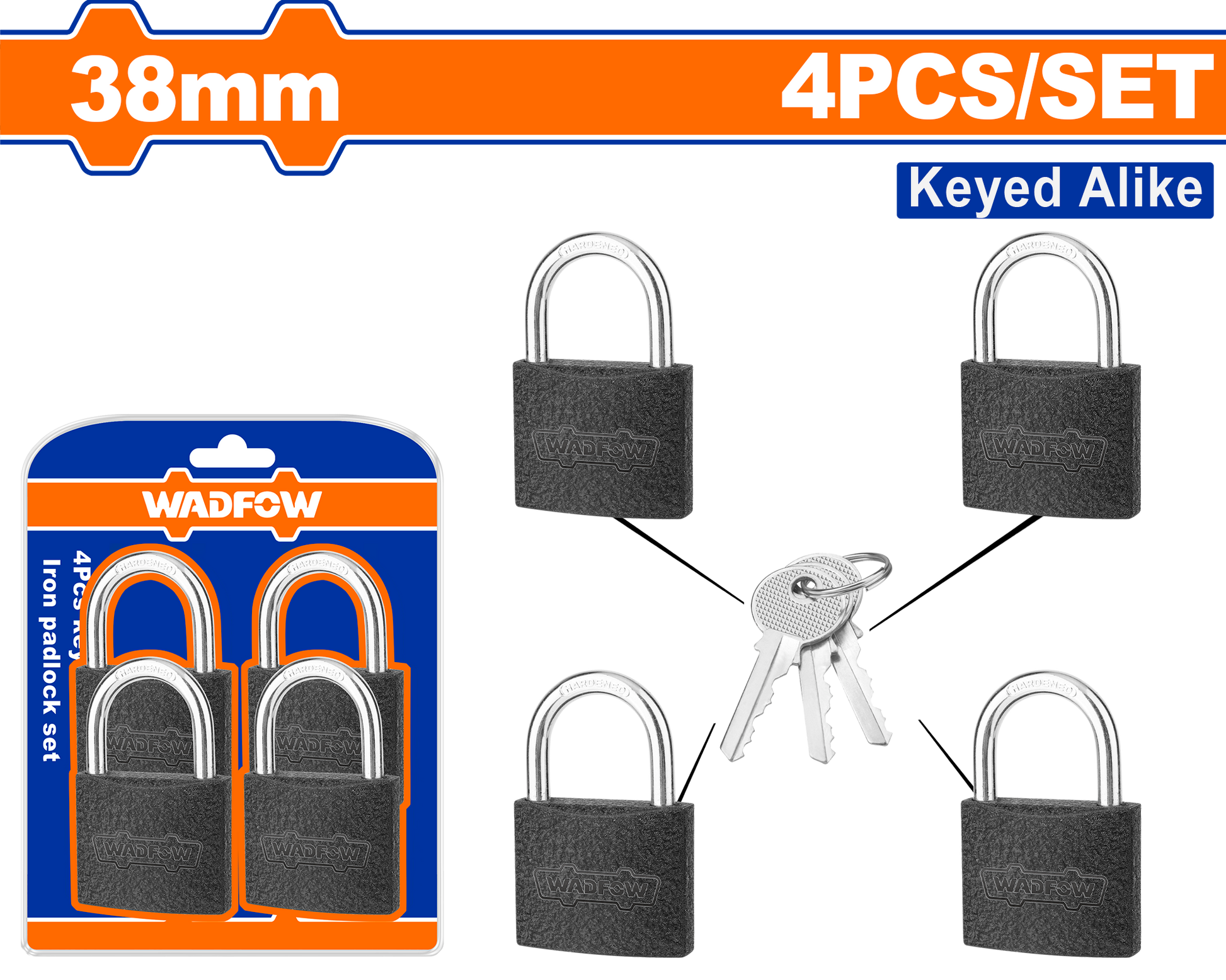 Set X 4 Candados Hierro 38Mm Misma Llave WADFOW WPD5444 - MARKEMSTORE