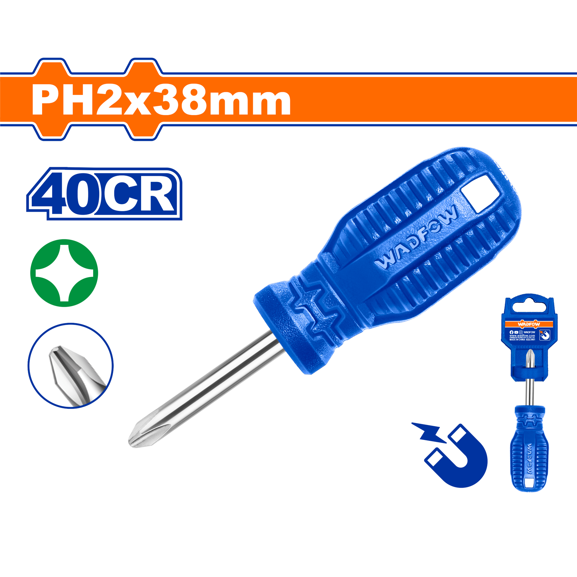 Destornillador Philips Ph2X38 40Cr WADFOW WSD4221 - MARKEMSTORE