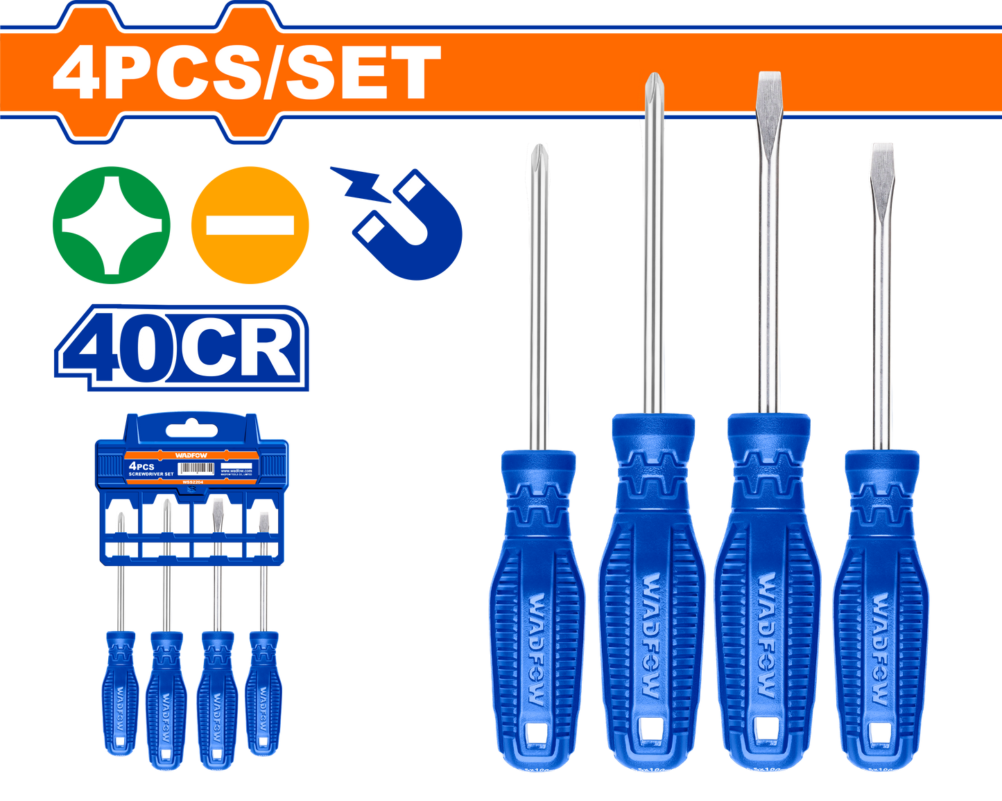 Juego Destornilladores 4 Pcs Pala/Phil 75-100Mm 40Cr WADFOW WSS2204