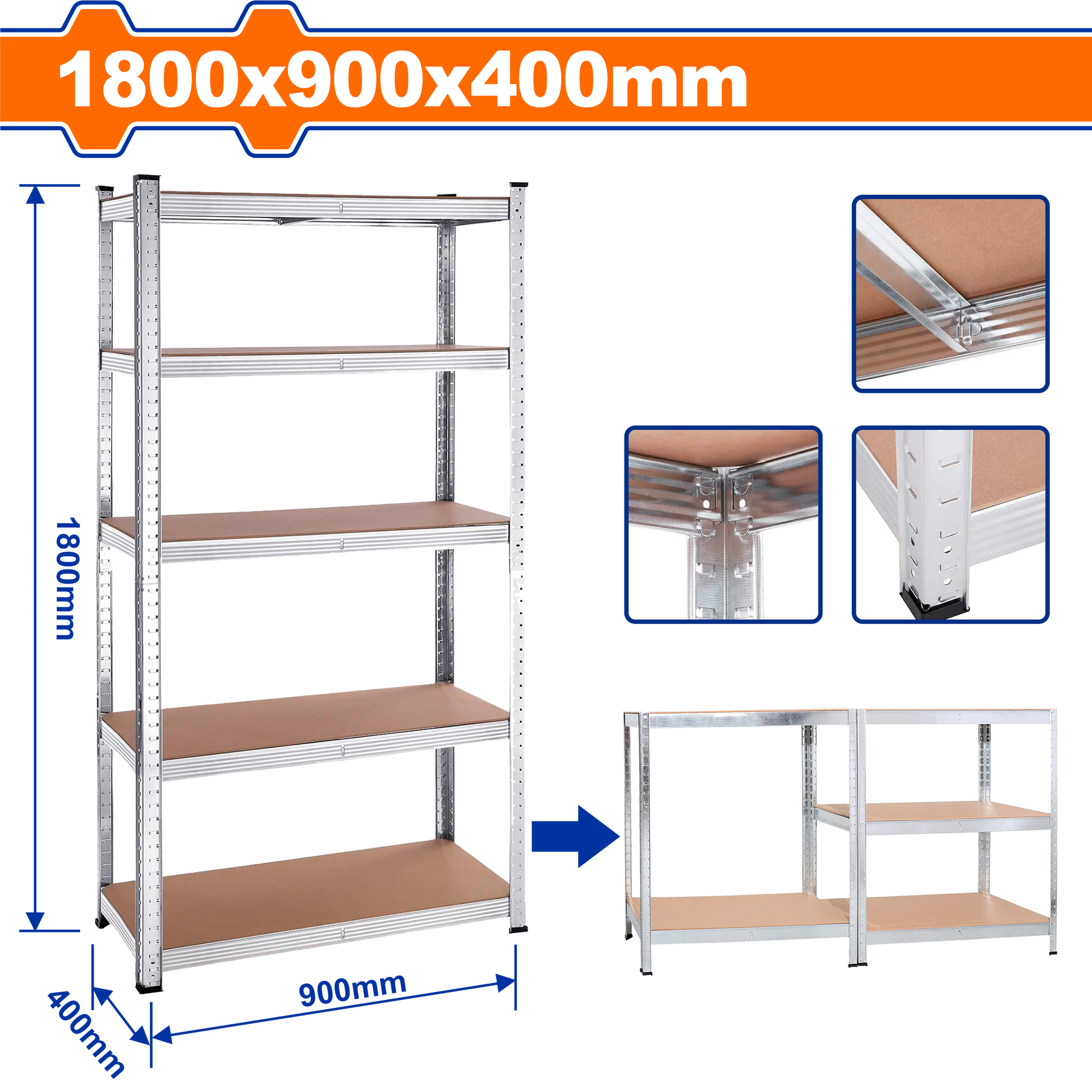 Estante 5 Niv. 900X400X1800Mm Ep Mdf 175K/Niv WADFOW REF. WTS1A94 - MARKEMSTORE