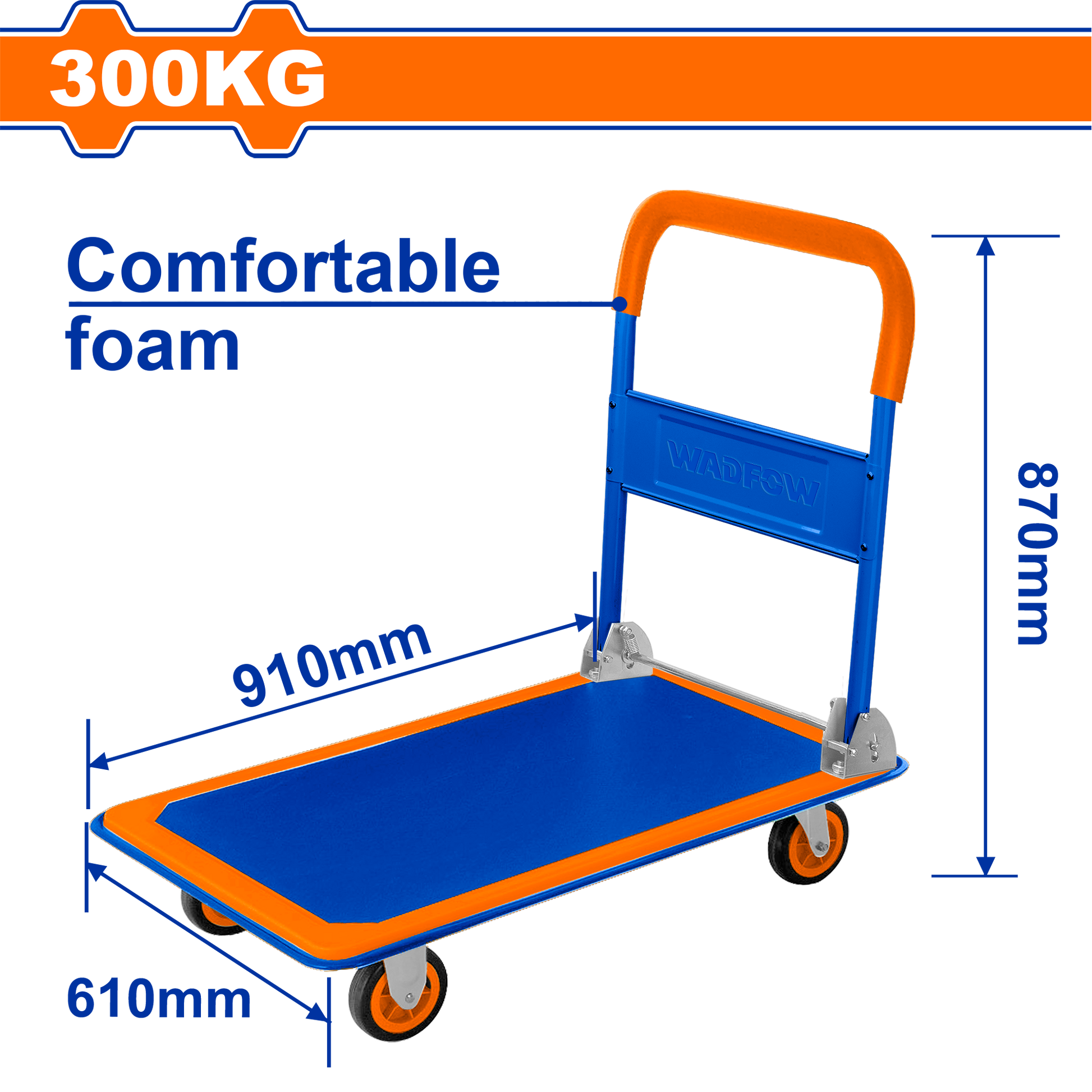 Carretilla Plegable Cap300Kg Plato 910X610mm WADFOW REF. WWB1330 - MARKEMSTORE