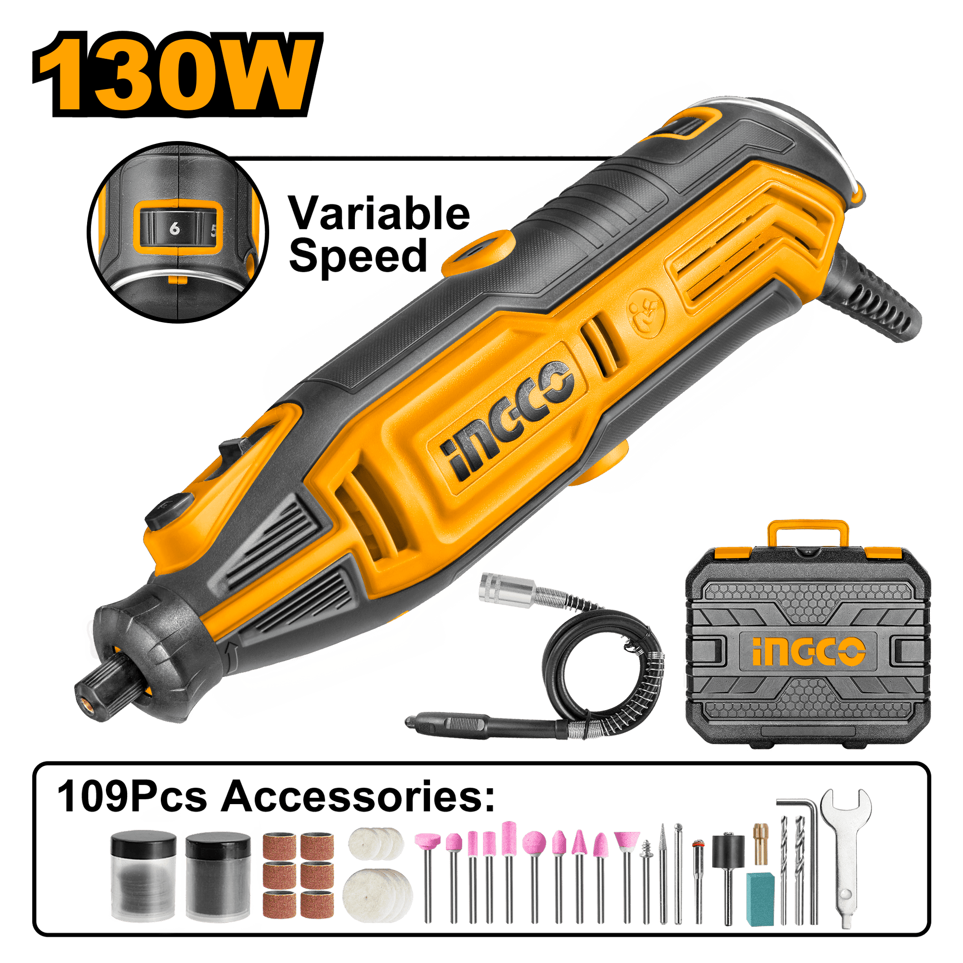 Mototool 130w Con 109 Accesorios mototool Ingco UMG13328 | MARKEMSTORE