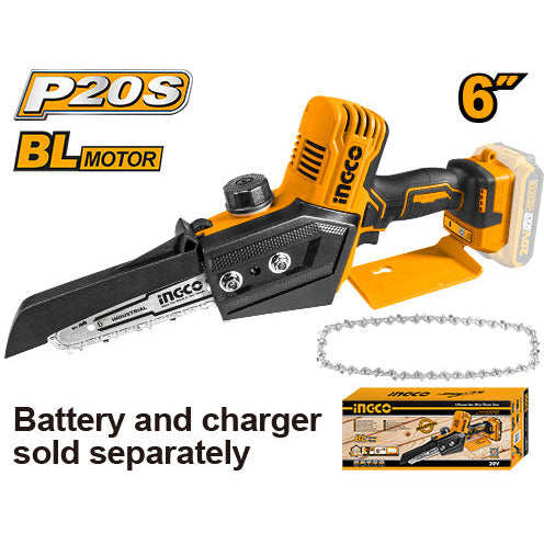 Mini Motosierra Inalambrica 20V Longitud Barra Barra 6" Ingco CGSLI2068 - MARKEMSTORE