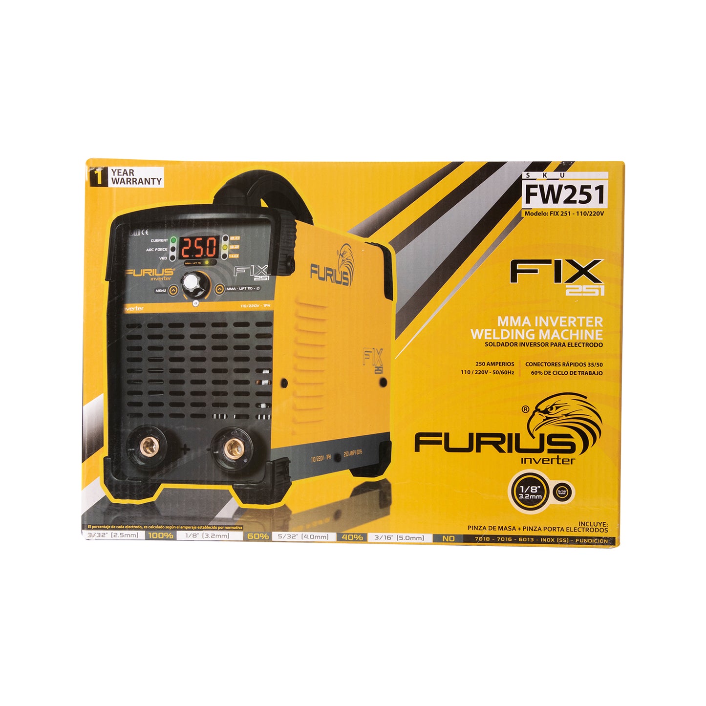Equipo de soldadura inversor 250A 110/220V Ref. Fix 251 FURIUS